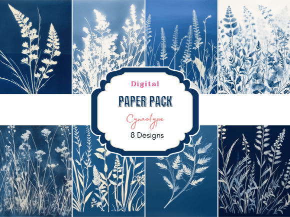 Download Cyanotype Blue Botanical Digital Paper - Cyanotype Collection